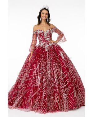 TRUEDAMES Bell Sleeve Glitter Quinceanera Dresses - Red