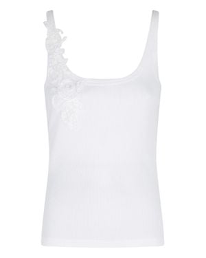 ERMANNO FIRENZE Scoop Neck Ribbed Tank Top With Floral Appliqué - White