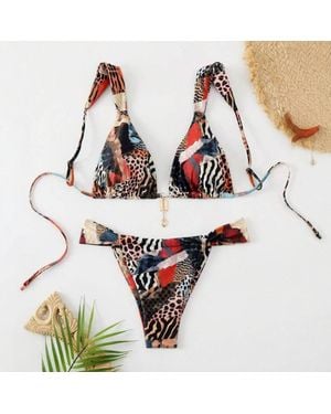 TRUEDAMES Sexy Bikini Print Strappy High End Sultry Swimsuit For - Natural