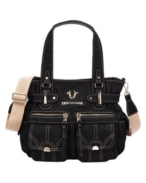TRUE RELIGION Multi Pocket Denim Cinch Tote - Black