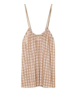 forte_forte Geometric Gathered Neckline Top With Lurex Thread - Natural