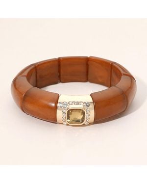Fashnzfab Square Faceted Gem Accent Chunky Resin Beaded Stretch Bracelet - Brown