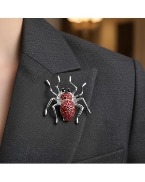 Fashnzfab Stone Embellished Spider Pin Brooch - Gray