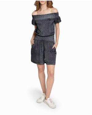 Nicole Miller Garment Dyed Off The Shoulder Romper - Blue
