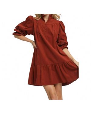 BNS Corduroy Ruffle Puff Sleeve Tiered Dress