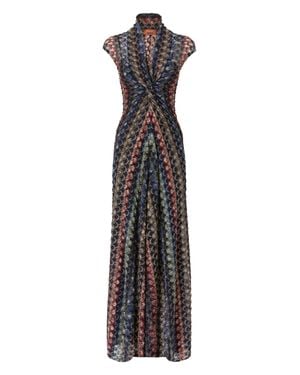 Missoni V-Neck Draped Lurex Viscose Dress - White