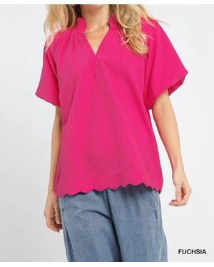 Umgee Scalloped Hem Textured Blouse