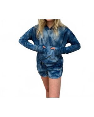Area Code 407 Girl's Rib Knit Tie Dye Hoodie - Blue