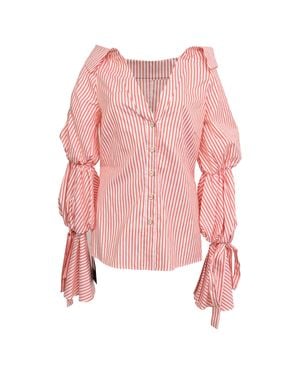 Caroline Constas Margaret Off-The-Shoulder Striped Poplin Shirt - Pink