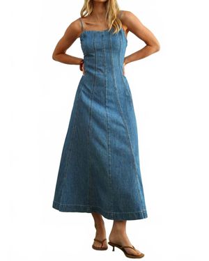 Miou Muse Paneled Washed Denim Dress - Blue