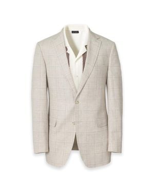 Paul Fredrick Windowpane Linen Blend Single Breasted Notch Lapel Suit Jacket - White