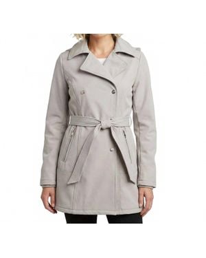 Jessica Simpson Double Breasted Hooded Soft-Shell Coat - Gray