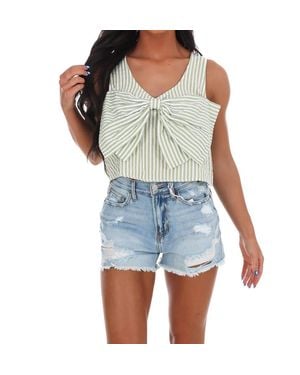 Day + Moon Sugar Stripe Bow Crop Top - Blue