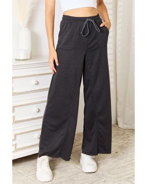 TRUEDAMES Wide Leg Pocketed Pants - Black