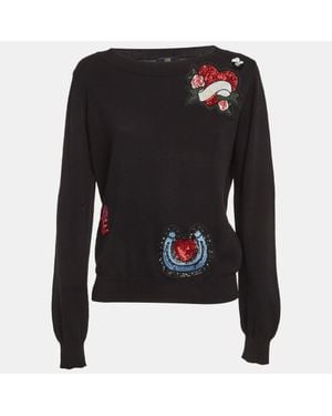 Roberto Cavalli Cavalli Class Cotton Knit Embroidered Patch Detail Sweater - Black