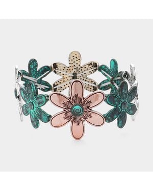 Fashnzfab Daisy Flower Link Stretchable Bracelet - Green