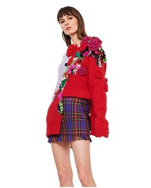 Roberta Einer Textured Knit Dress With Sequined Floral Accents