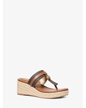 Michael Kors Outlet Zoe Signature Logo Wedge Sandal - Natural
