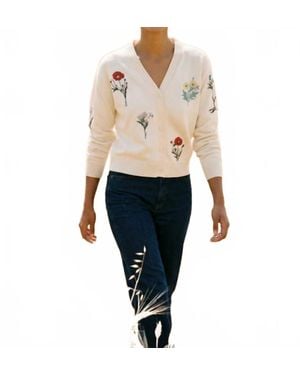 Vilagallo Alina Raw Embroidered Flowers Cardigan - Natural