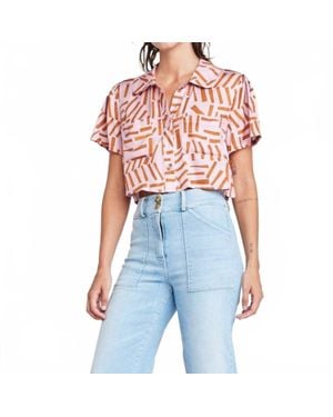 Self Contrast Ottilie Crop Shirt - Blue