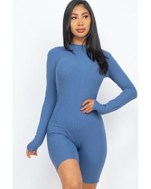 TRUEDAMES Ribbed Knit Romper - Blue