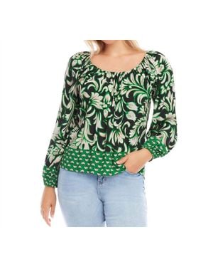 Karen Kane Barbara Border Print Top - Green