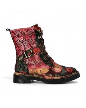 Laura Vita Incaso 36 Floral Gothic Victorian Leather Ankle High Boots - Red