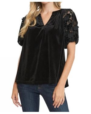 Umgee Velvet And Appliques Top - Black
