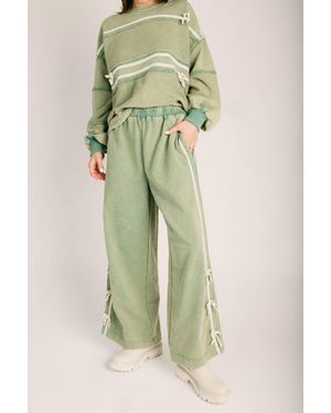 Mittoshop Pull On Side Bow Stripe Wide Leg Pants - Green