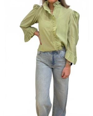 English Factory Ruffle Detailed Long Sleeve Blouse - Green