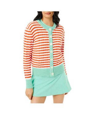 Addison Bay Cotton Cable Knit Oxford Cardigan Sweater - Green