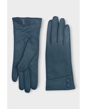 Infinity Leather Italian Leather Soft Wool Lining Winter Button Design Driving Gloves - Blue