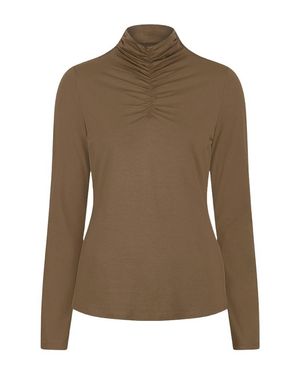 EsQualo Smocked Long Sleeve Top - Brown