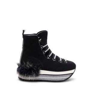 Hogan Fur-Trimmed Platform Boots - Black
