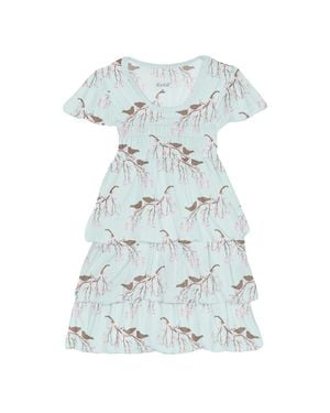 KICKEE Baby Girl's Short Sleeve Layered Ruffle Dress - Blue