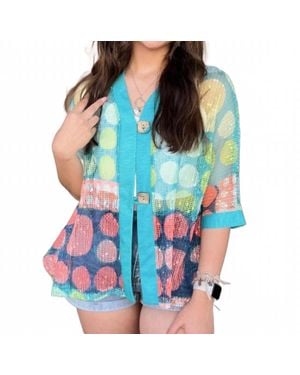 Jess & Jane Printed Mesh Cardigan With Two Button Closure - Blue