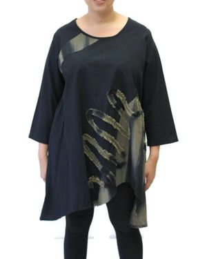 modee Flower Collage Hand Painted Tunic Top - Black