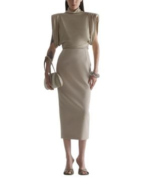 Mugler High-Neck Top With Structured Puff Sleeves - Natural