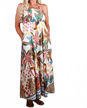 Zenara Toucan & Leopard Print Sundress - White