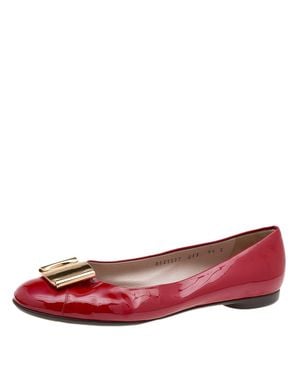Ferragamo Patent Leather Sun Ballet Flats - Red