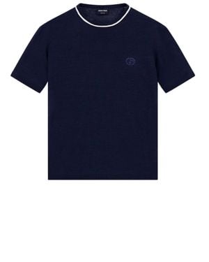 Giorgio Armani Ga Logo Linen-Silk Blend Top - Blue