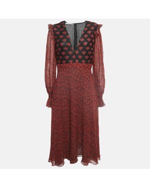 Philosophy Di Lorenzo Serafini Printed Crepe V Neck William Morris Dress - Red