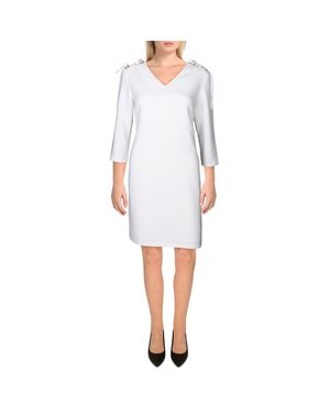Tahari V Neck Grommet Cocktail Dress - White