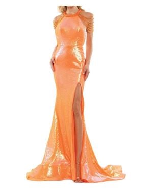 Colors Dress Halter Beaded Prom Gown - Orange
