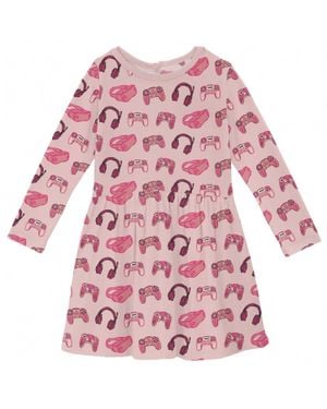 KICKEE Kid's Long Sleeve Twirl Dress With Pockets - Pink
