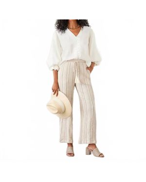 Karen Kane Marlowe Metallic Stripe Drawstring Ankle Pants - Natural