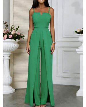 TRUEDAMES Sexy Fitted Slit Strapless Jumpsuit - Green