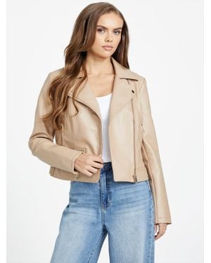 Guess Rita Faux-Leather Moto Jacket - Blue