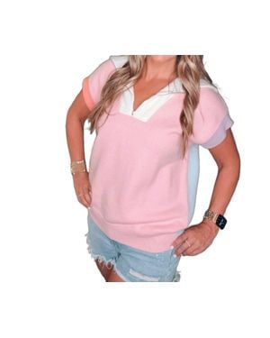 First Love Cozy Oversized Pastel Half Zip Top - Pink