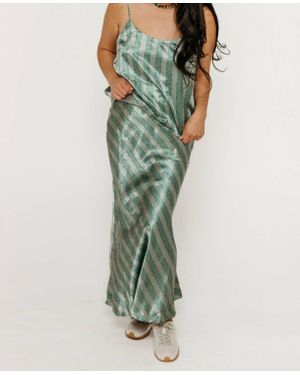 The Tiny Big Sister Flowers Bias Cut Skirt Washed - Green
